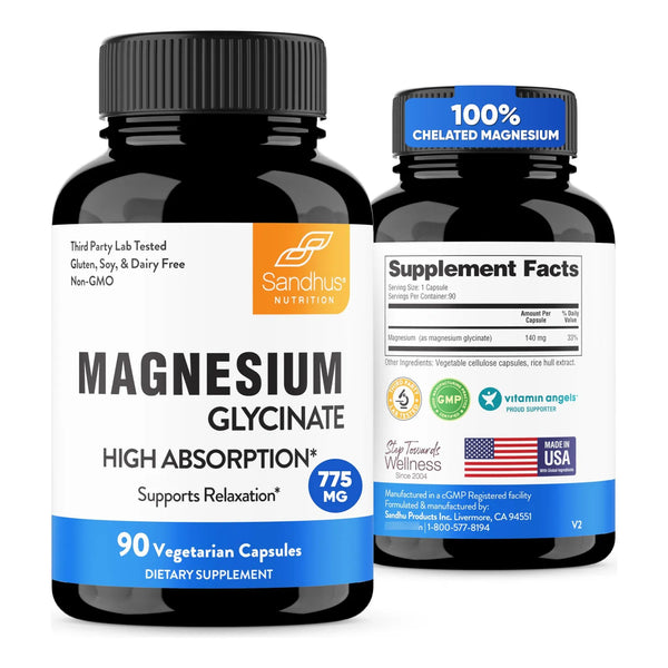 Sandhus Glicinato De Magnesio 775 Mg 90 Cápsulas Sueño Músculos Huesos