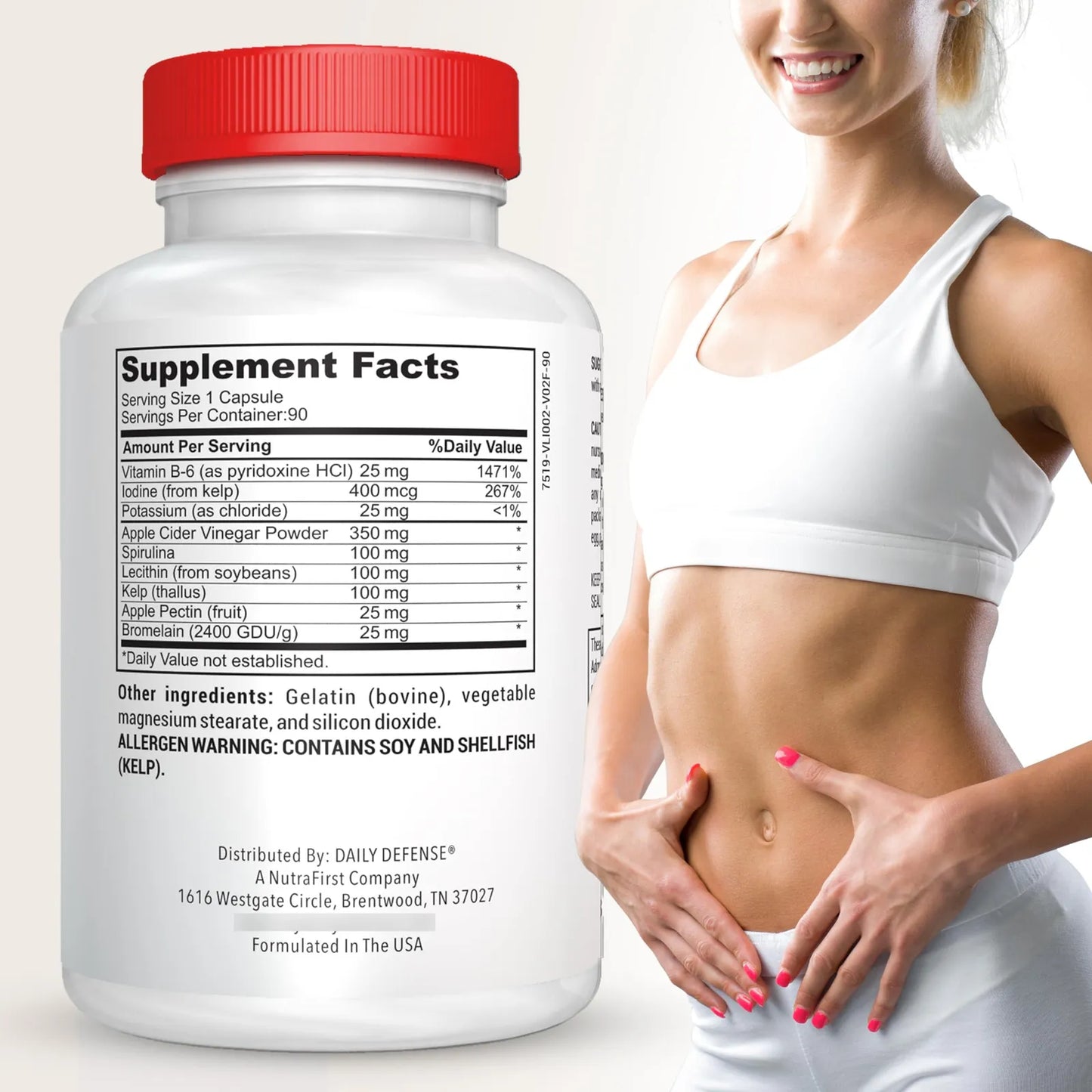 Capsulas De Vinagre De Sidra De Manzana 500 Mg Con Vitamina B6 Yodo Y Espirulina Para Digestión Y Control De Peso