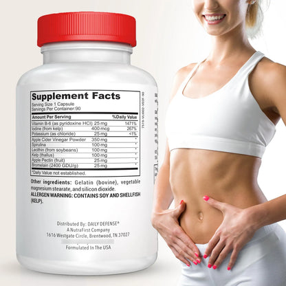 Capsulas De Vinagre De Sidra De Manzana 500 Mg Con Vitamina B6 Yodo Y Espirulina Para Digestión Y Control De Peso