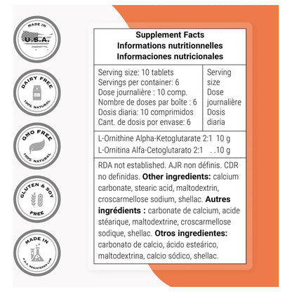 Ornitina Alfa Cetoglutarato OKG 60 Tabletas Suplemento Energía Y Recuperación