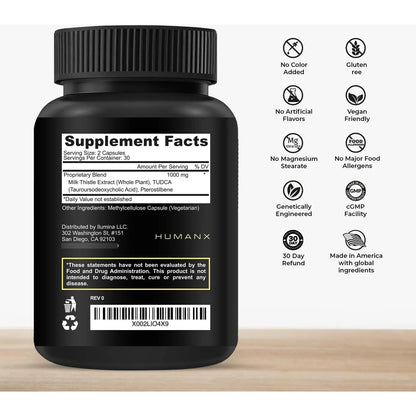 Capsulas TUDCA+ 1000 Mg Acido Tauroursodesoxicolico Salud Higado Vegano Sin OMG