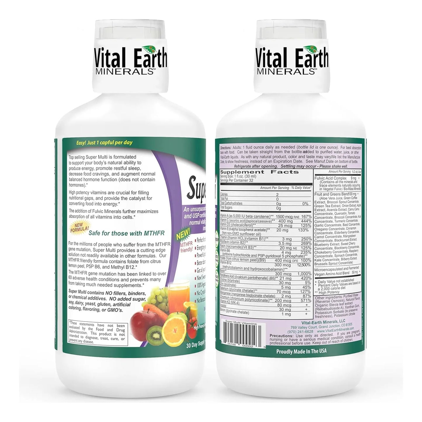 Multivitaminas Líquidas Con Ácido Fúlvico Vital Earth Minerals Super Multi 32 Onzas