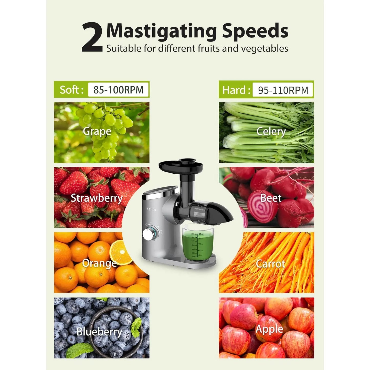 Extractor De Jugo Prensa Fria Masticacion Lenta Aeitto Gris 2 Velocidades Facil Limpiar