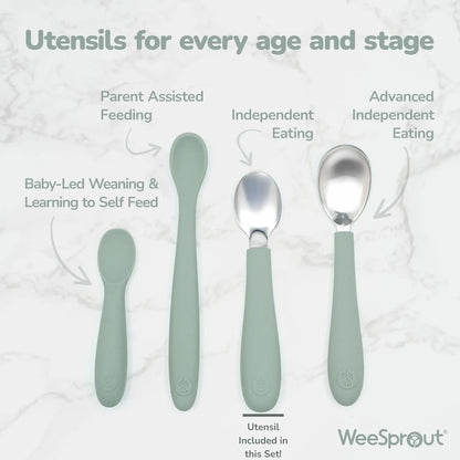 Juego 6 Utensilios Infantiles Acero Inoxidable Y Silicona WeeSprout