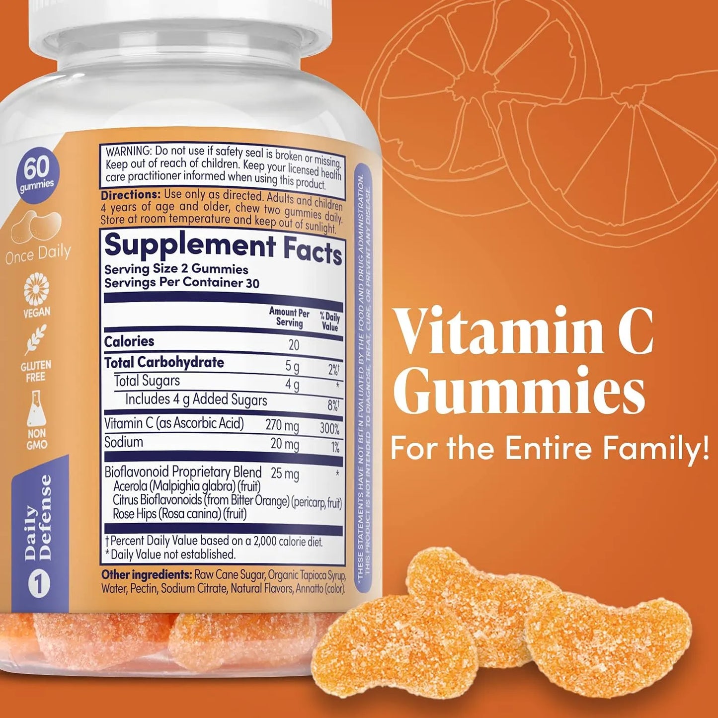 Gomitas Naranja Vitamina C Refuerzo Inmunologico Adultos Y Niños 60 Unidades