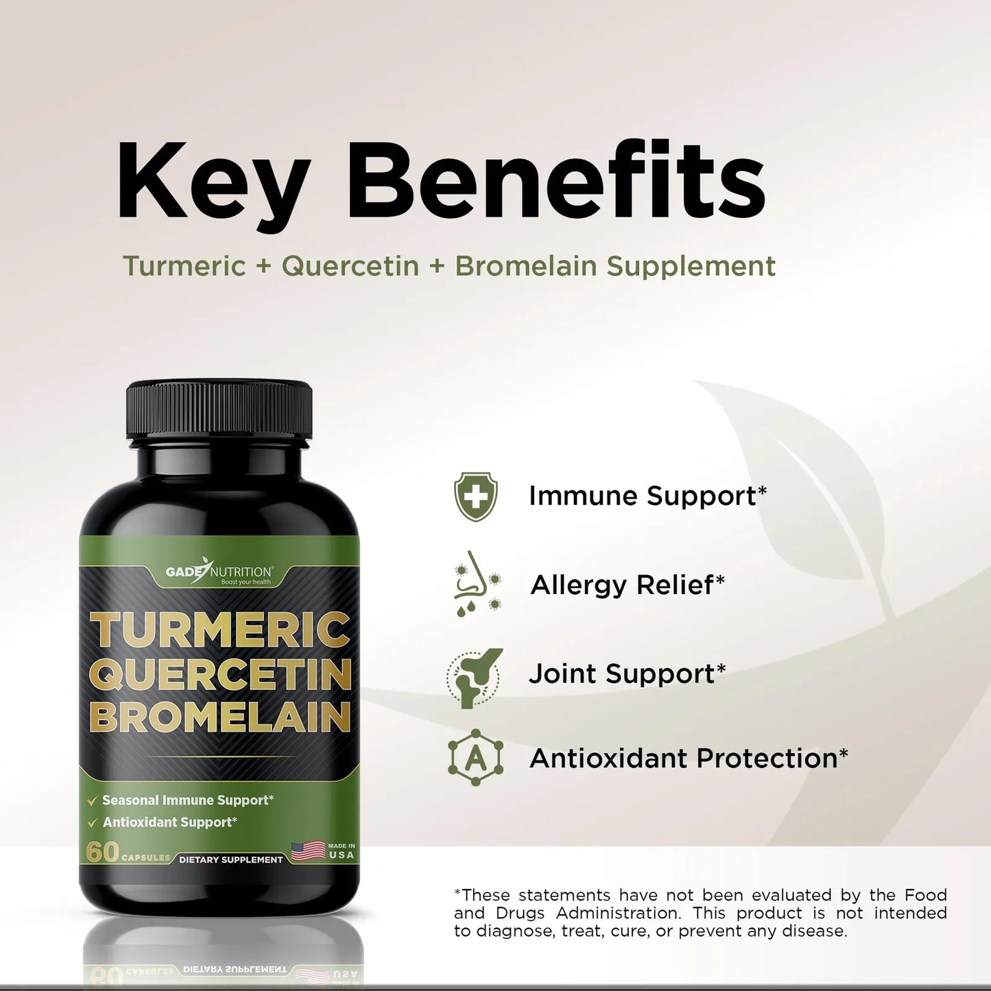 Suplemento De Quercetina Cúrcuma Bromelina 500 Mg Apoyo Inmunológico Y Articular