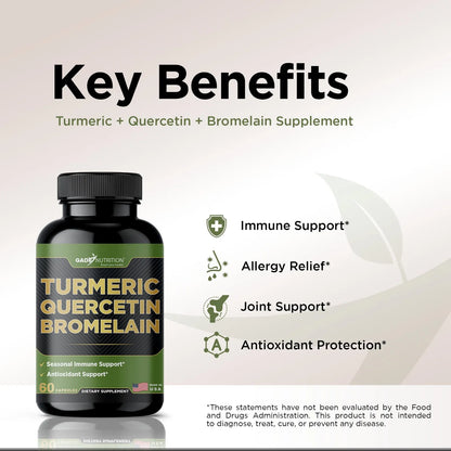 Suplemento De Quercetina Cúrcuma Bromelina 500 Mg Apoyo Inmunológico Y Articular