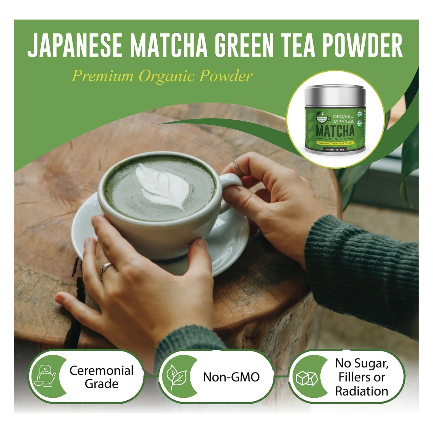 Té Verde Matcha Japonés Orgánico Grado Ceremonial Premium 3.5 Onzas