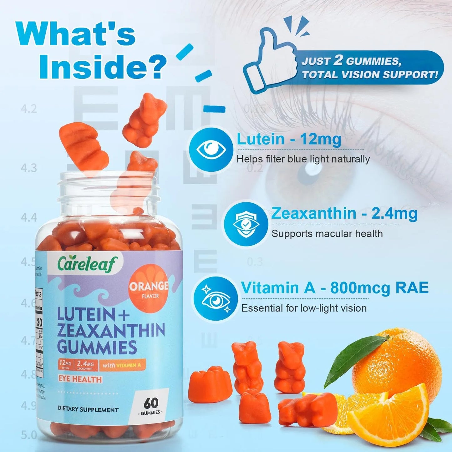 Gomitas Veganas De Luteina 12 Mg Con Zeaxantina Y Vitamina A Para Salud Ocular