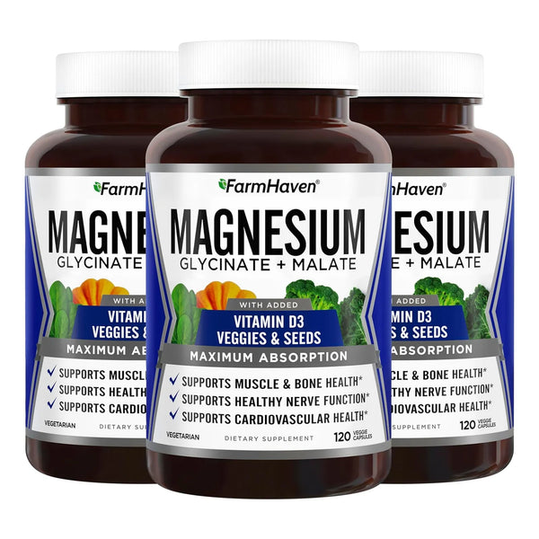 Complejo Glicinato Magnesio Malato Con Vitamina D3 360 Capsulas Farmhaven