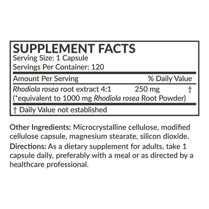 Rhodiola Rosea Powder 120 Caps Adaptogenic Herb 500 Mg Veggie Capsules Energy Stress Relief