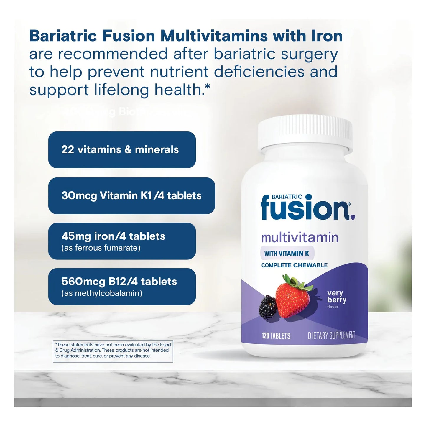 Multivitaminico Bariatico Masticable Con Hierro Y Vitamina K 120 Tabletas