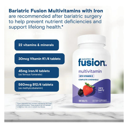 Multivitaminico Bariatico Masticable Con Hierro Y Vitamina K 120 Tabletas