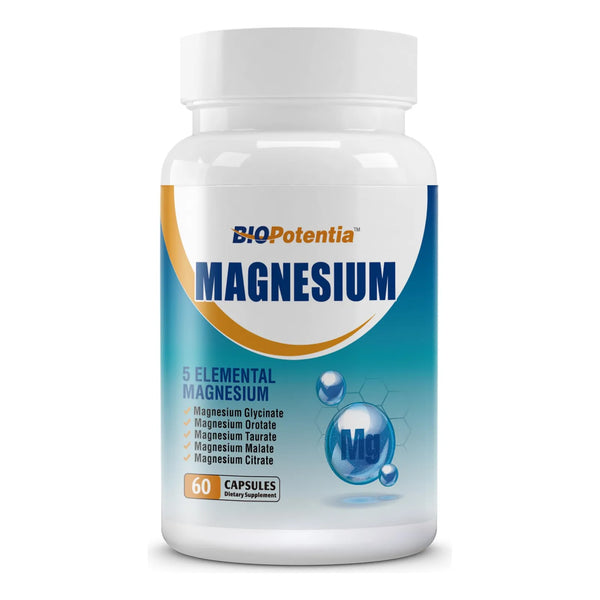 Suplemento De Magnesio Complejo 5 Formas Glicinato Taurato Malato Citrato Orotato 60 Capsulas