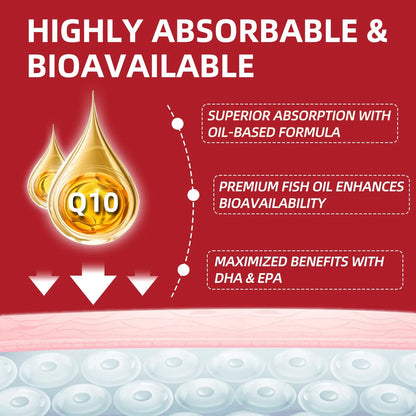 Cápsulas Blandas CoQ10 400mg Con PQQ Y Omega 3 Antioxidante Para Energía Y Salud Cardiovascular 120 Unidades