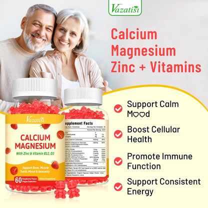 Gomitas De Calcio Magnesio Zinc Vitamina D3 B12 Sabor Frambuesa Suplemento Nutricional