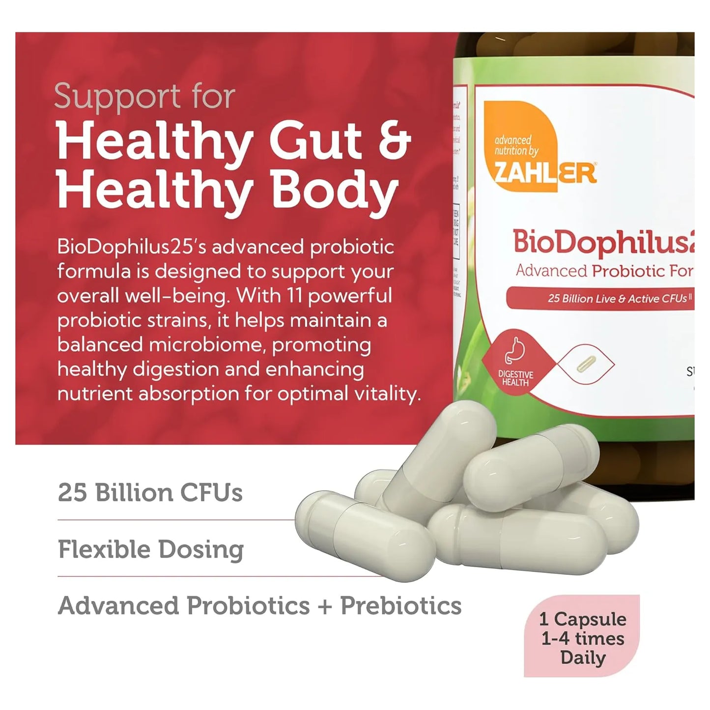 Probióticos 25 Mil Millones UFC Con 11 Cepas Y Prebióticos Zahler BioDophilus25 Suplemento Digestivo