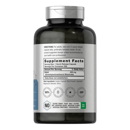 Dmae 250 Mg 200 Capsulas Bitartrato Puro Energia Cognitiva