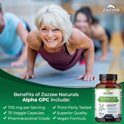 Alpha GPC Colina 300 Mg 75 Cápsulas Veganas Potencia Cognitiva Y Memoria
