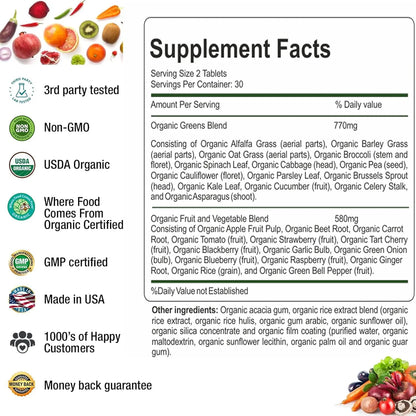 Verde Orgánico Superfood Complejo Frutas Verduras 14 Variedades Suplemento Dietético