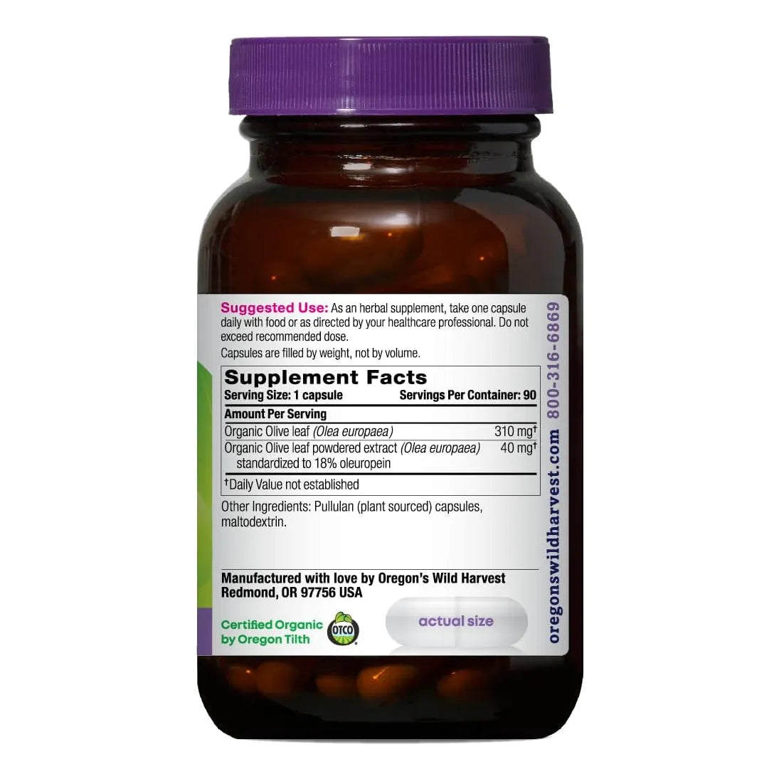 Hoja De Olivo Antioxidante 350 Mg 90 Cápsulas Veganas Oregon'S Wild Harvest
