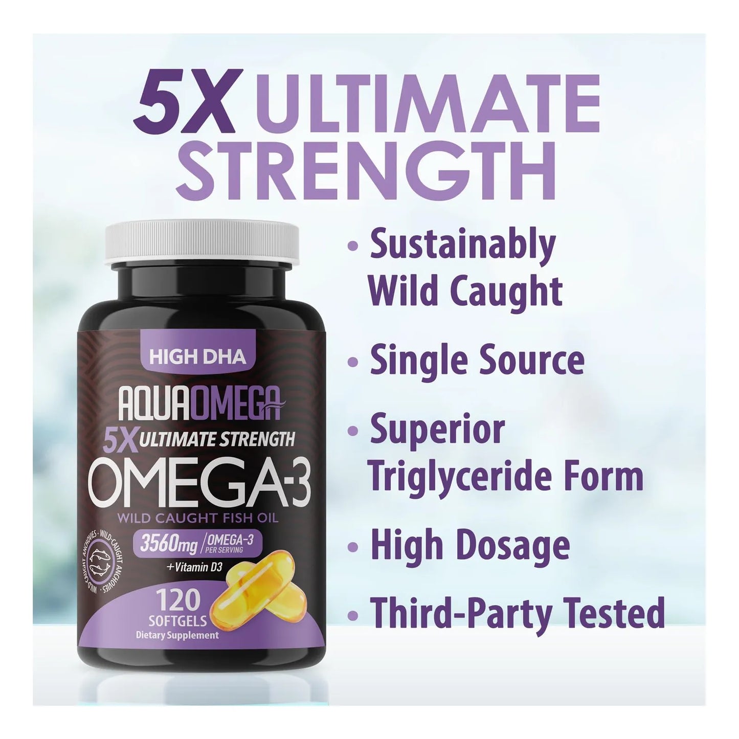 Aceite De Pescado Omega 3 5X 3560 Mg Alto DHA Con Vitamina D Suplemento Premium