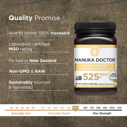 Miel De Manuka Monofloral Cruda MGO 525+ 500g Pura De Nueva Zelanda