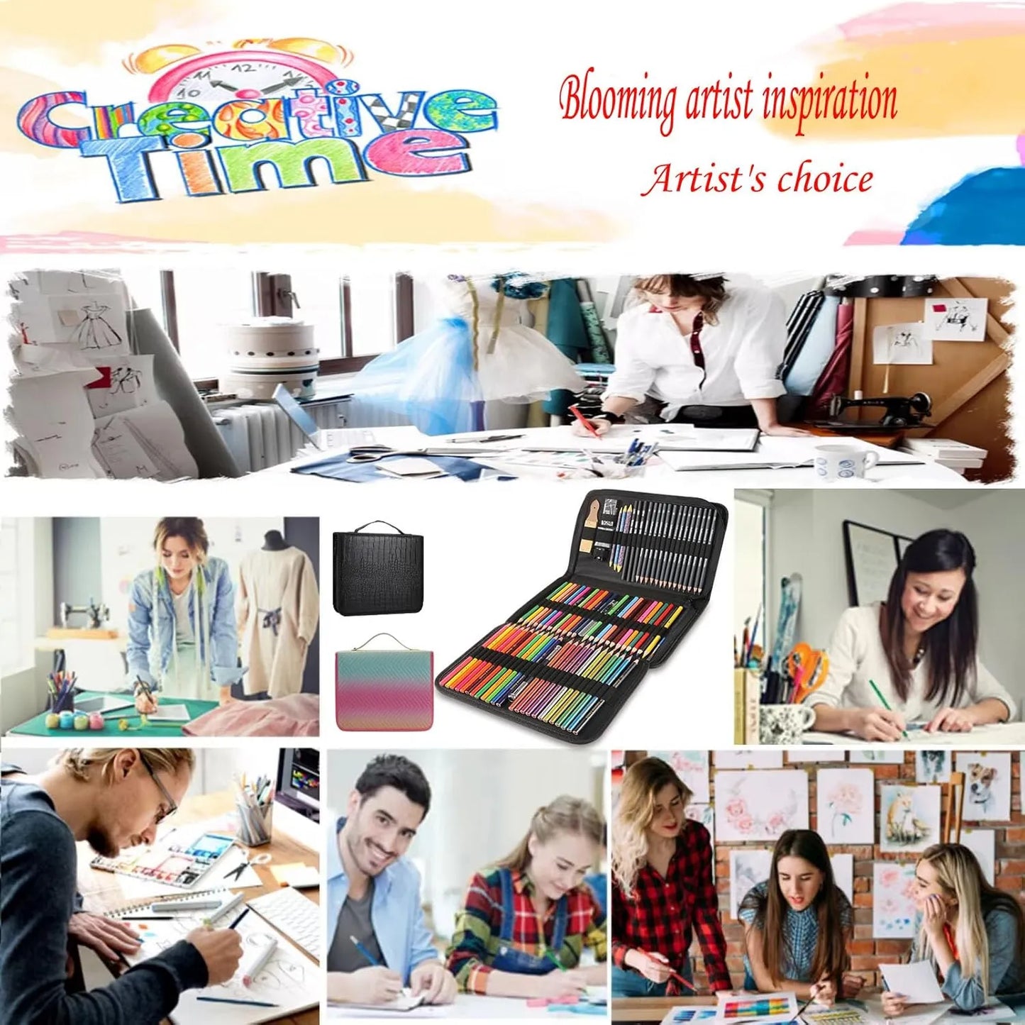 Kit De Dibujo 78 Piezas Profesional Con Cuaderno 3 Colores Y Estuche
