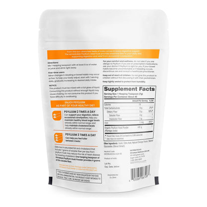 Polvo De Cáscara De Psyllium Naranja Fibra Diaria 340 G Suplemento Digestivo Vegano