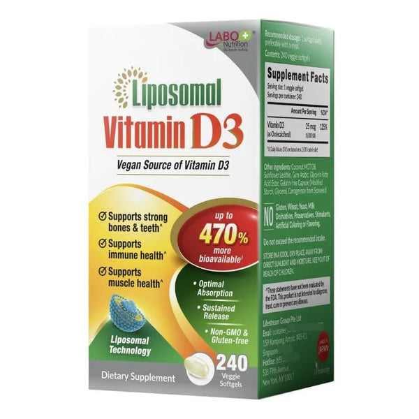 Vitamina D3 Liposomal 1000 UI Vegana Alta Biodisponibilidad 240 Cápsulas