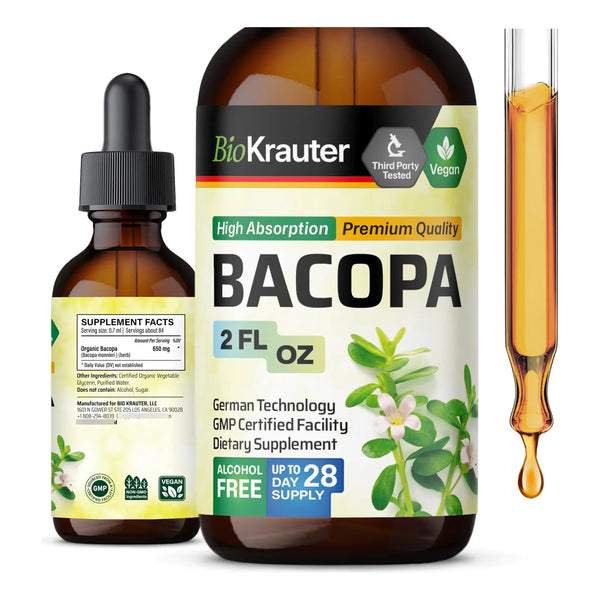 Gotas De Bacopa Monnieri Bio 60ml Apoyo Cerebral Vegano Sin Alcohol