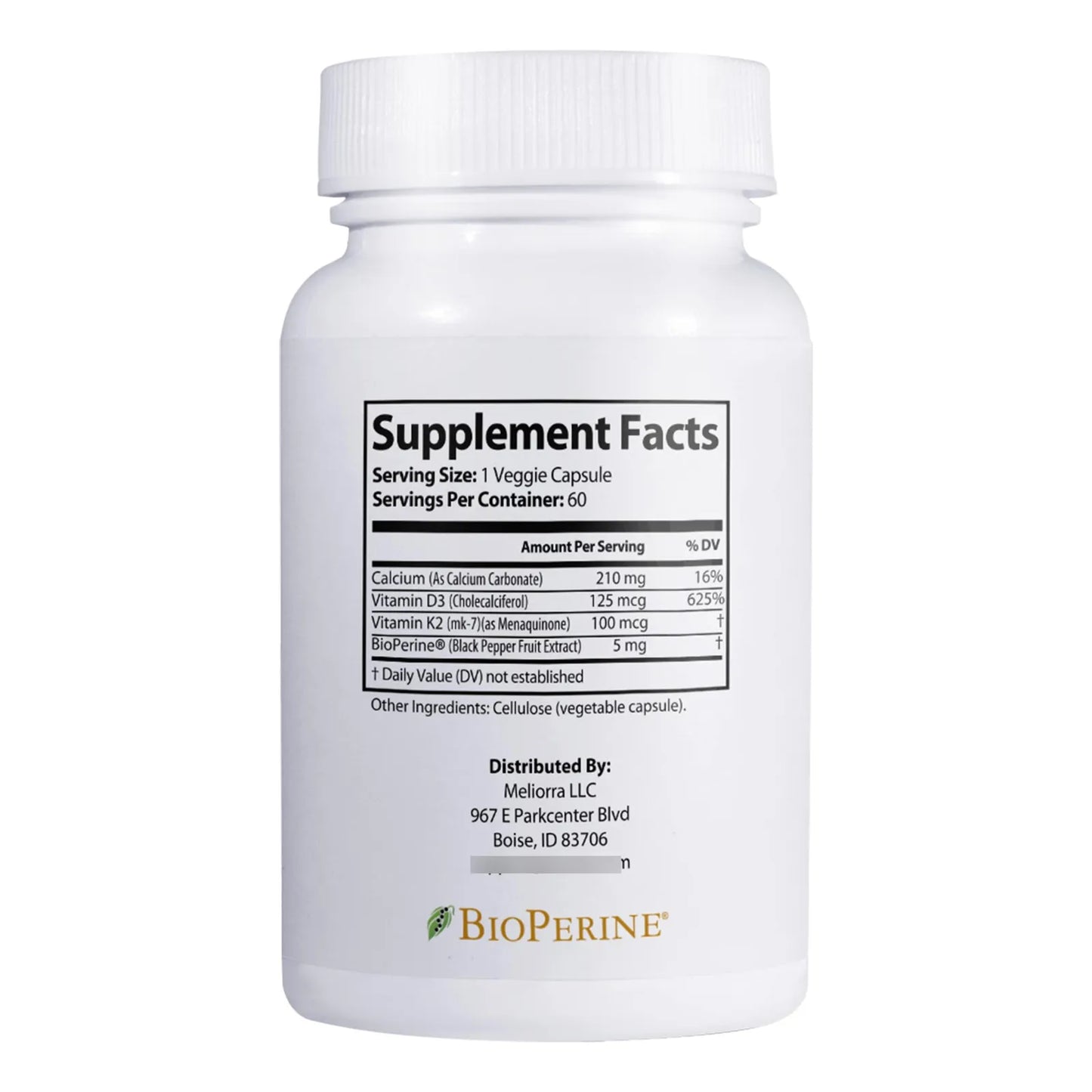Vitamina D3 K2 Con Bioperine 60 Cápsulas Huesos Fuertes Y Corazón Sano