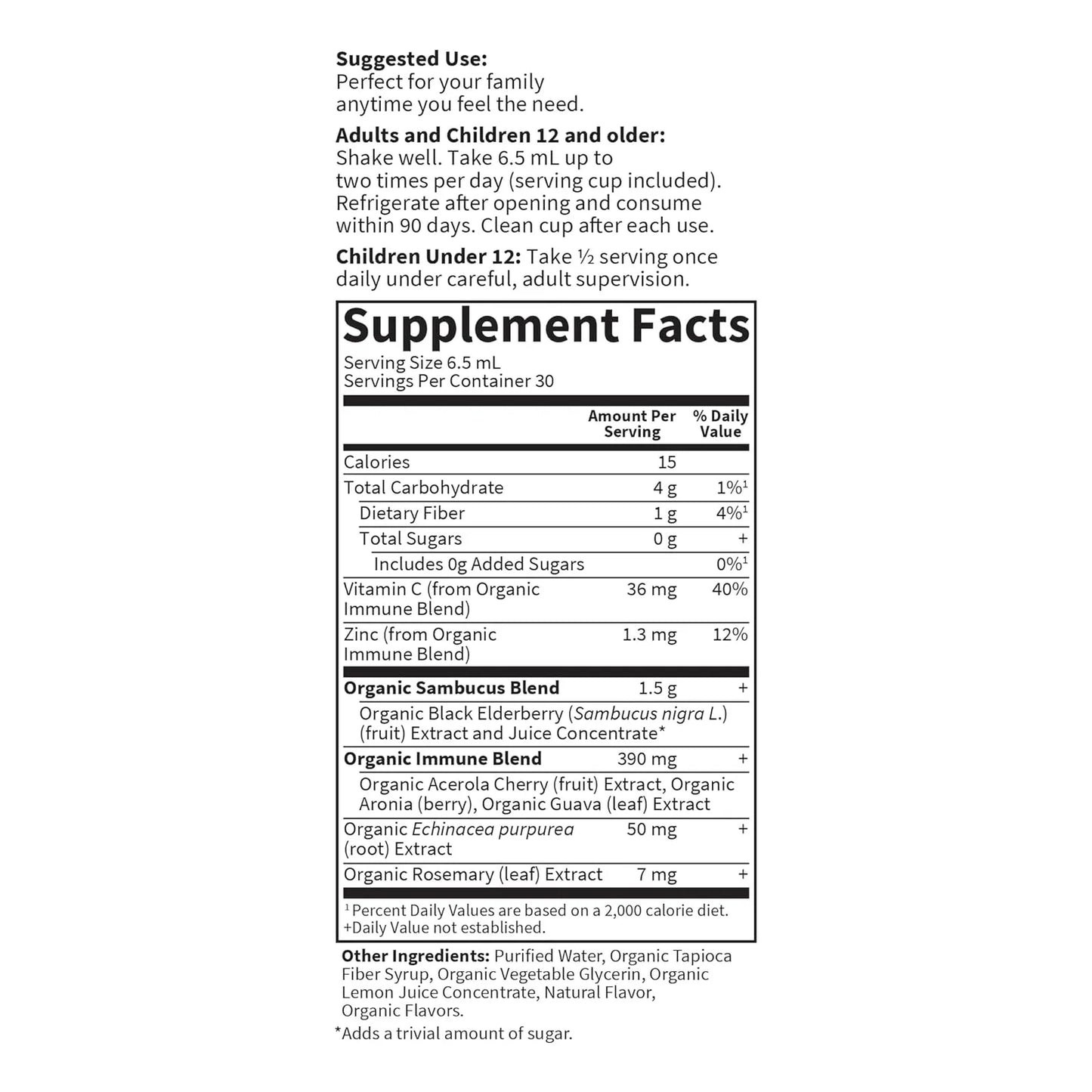 Jarabe Inmunologico De Sauco Organico Con Equinacea Zinc Y Vitamina C 195ml