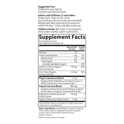 Jarabe Inmunologico De Sauco Organico Con Equinacea Zinc Y Vitamina C 195ml