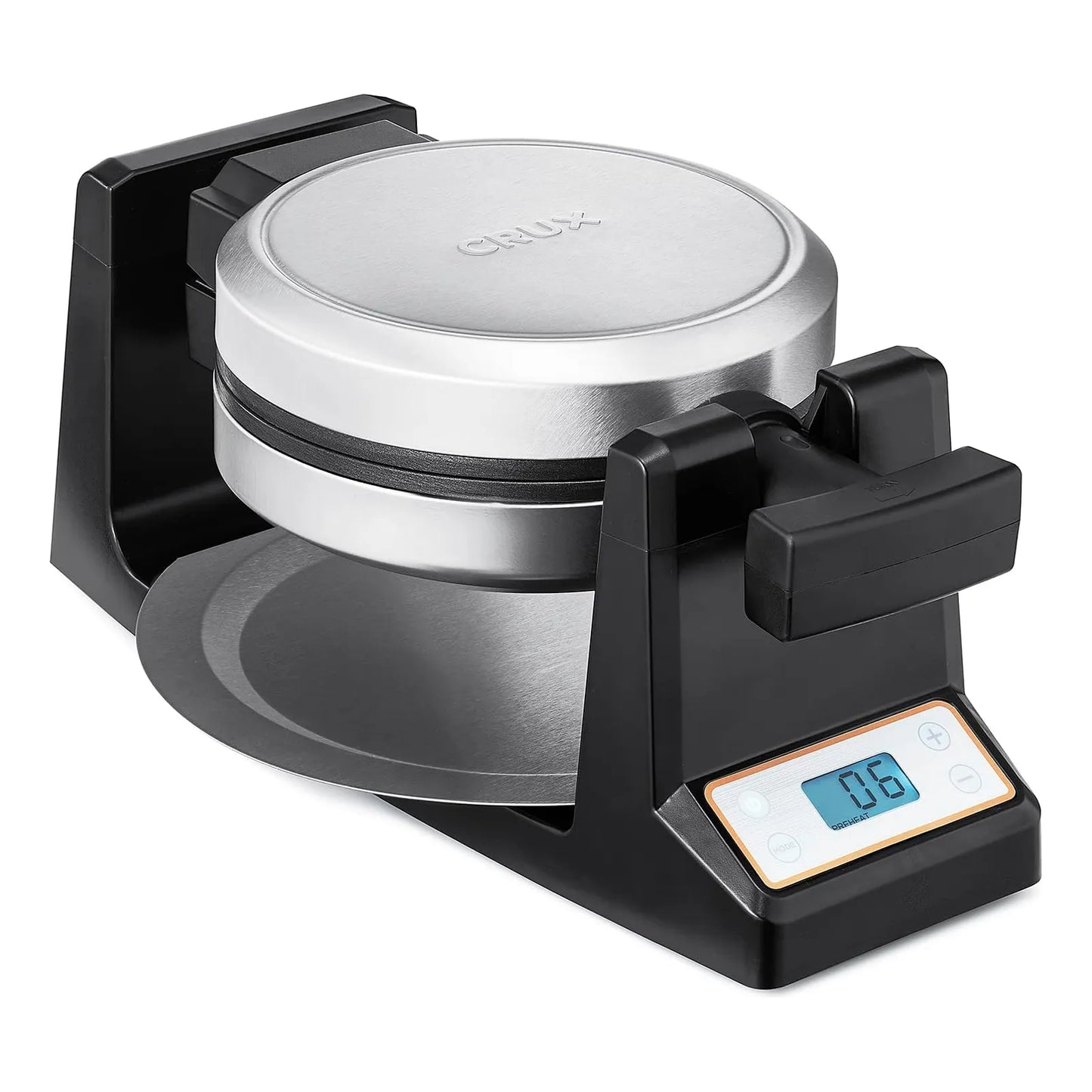 Gofrera Belga Giratoria CRUX Con Platos Antiadherentes Pantalla LCD Y Control De Dorado