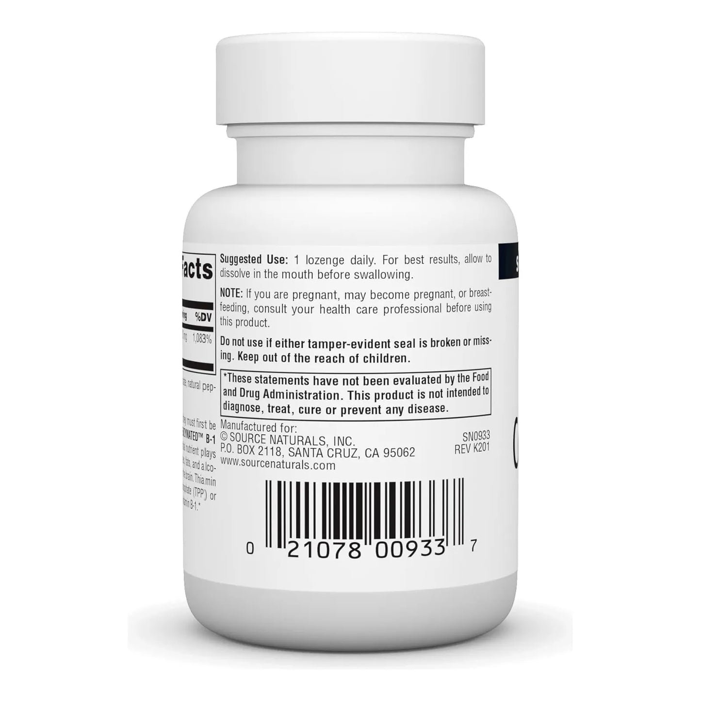 Coenzima B1 25mg Tiamina Cocarboxilasa De Acción Rápida Source Naturals 60 Pastillas