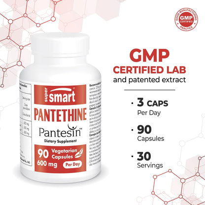 Pantesina Pantetina 600 Mg Suplemento Activo De Vitamina B5 90 Cápsulas Vegetarianas Sin Gluten