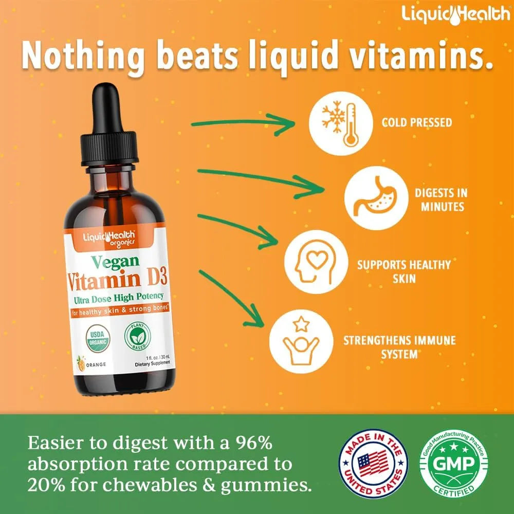 Vitamina D3 Liquida 5000 Ui Organica Gotas Adultos Niños Refuerza Inmunidad Huesos Piel