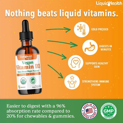 Vitamina D3 Liquida 5000 Ui Organica Gotas Adultos Niños Refuerza Inmunidad Huesos Piel