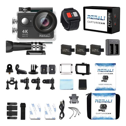 Camara De Accion Remali CaptureCam 4K Ultra HD 12MP Wifi Impermeable Con 21 Accesorios