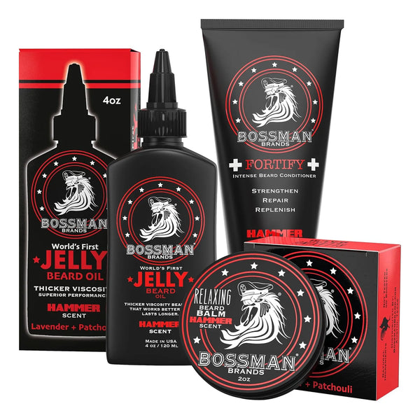 Kit Cuidado Barba Bossman Essentials Aceite Acondicionador Y Bálsamo Hammer