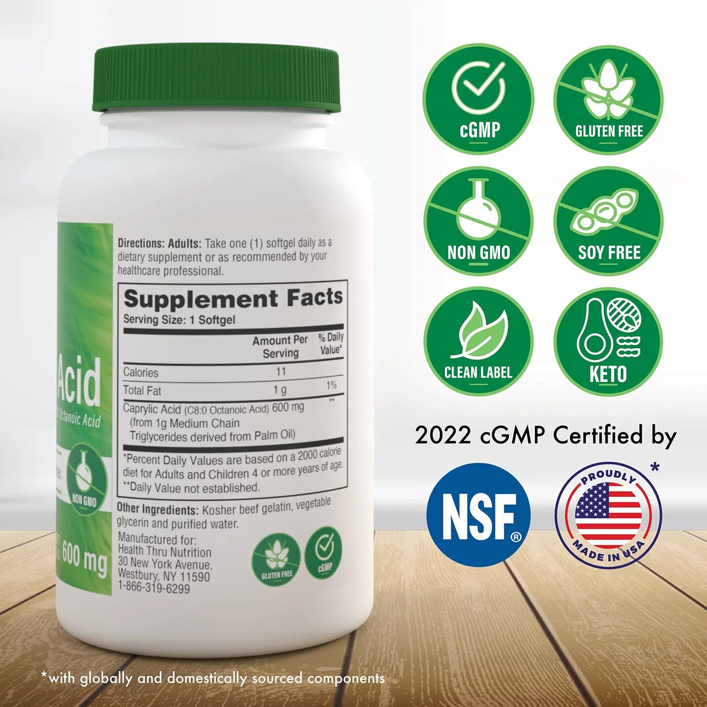 Ácido Caprílico 600 Mg En Aceite MCT Puro Apoyo Digestivo Y Energía Keto