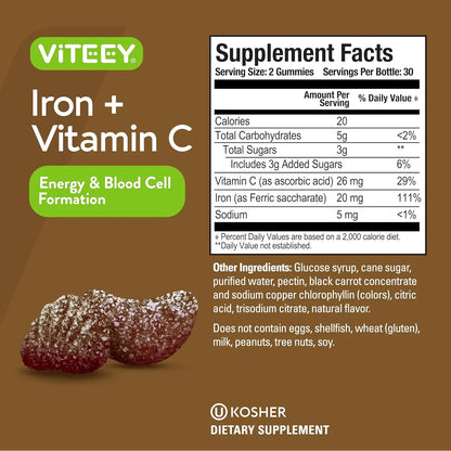 Gomitas De Hierro 20 Mg Con Vitamina C 26 Mg Para Energia Y Salud