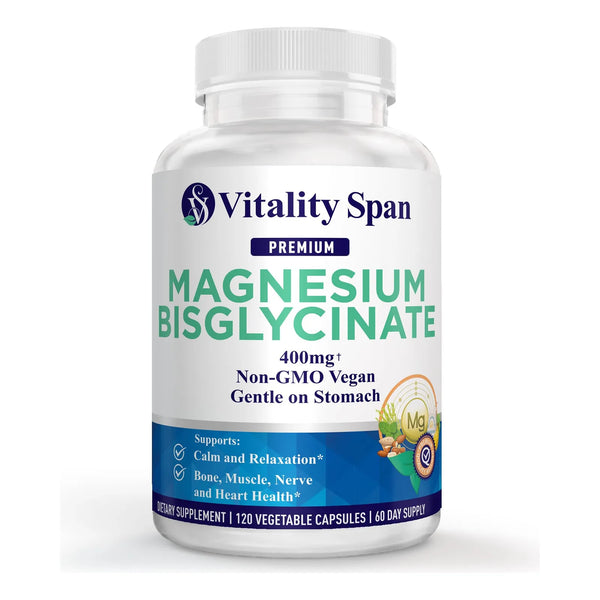 Magnesio Quelatado 400 Mg Glicinato Alta Absorción Relajación Muscular Dormir Mejor Vegano 120 Cápsulas