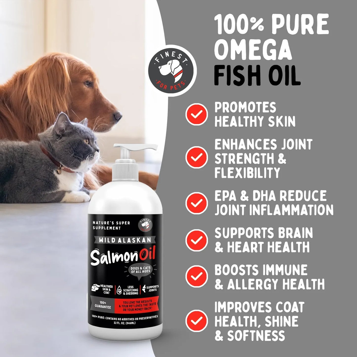 Aceite De Salmón Salvaje De Alaska Omega 3 Para Perros Y Gatos Piel Y Articulaciones
