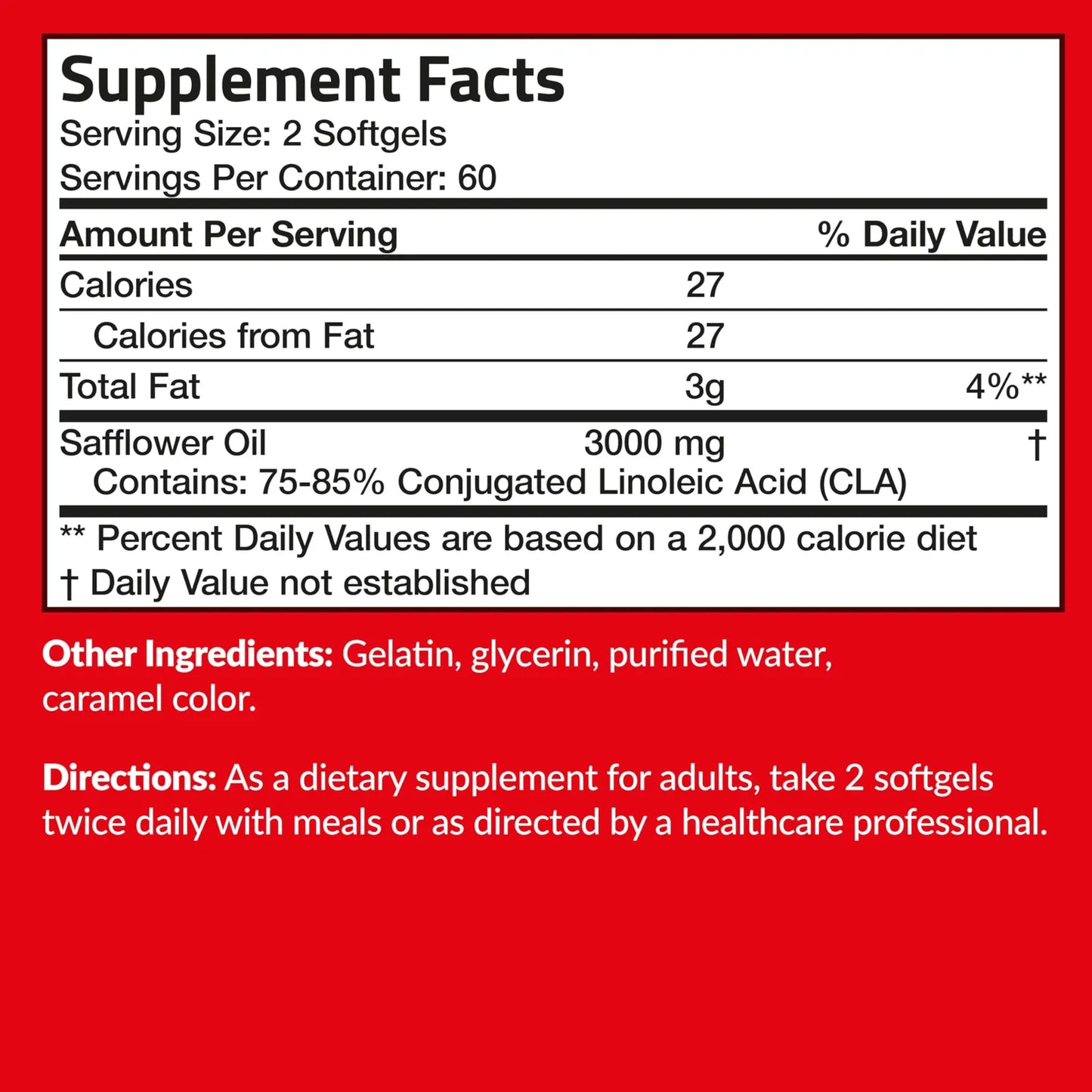 CLA 3000 Extra High Potency 120 Cápsulas Ácido Linoleico Conjugado Sin OMG
