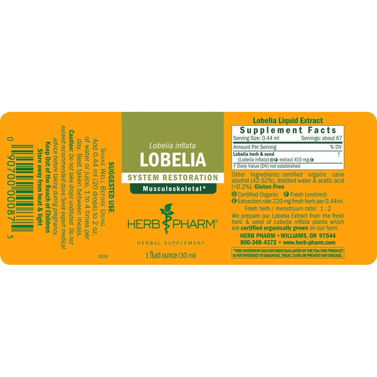 Extracto Liquido De Lobelia Organico 30 Ml Apoyo Muscular Herb Pharm