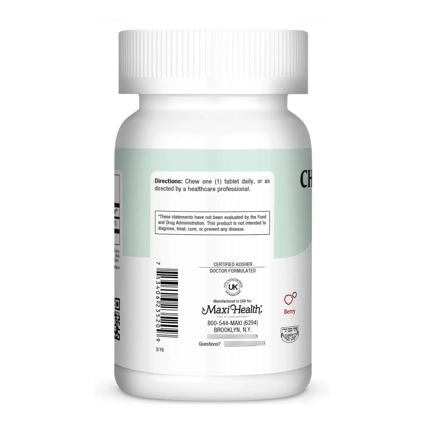 Vitamina D3 Masticable 1000 UI Sabor Bayas Soporte Huesos E Inmunidad