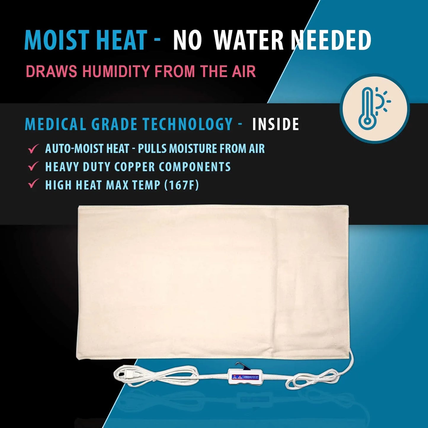 Almohadilla Térmica Médica Thermotech Calor Húmedo Automático Alivia Dolor Espalda Y Músculos