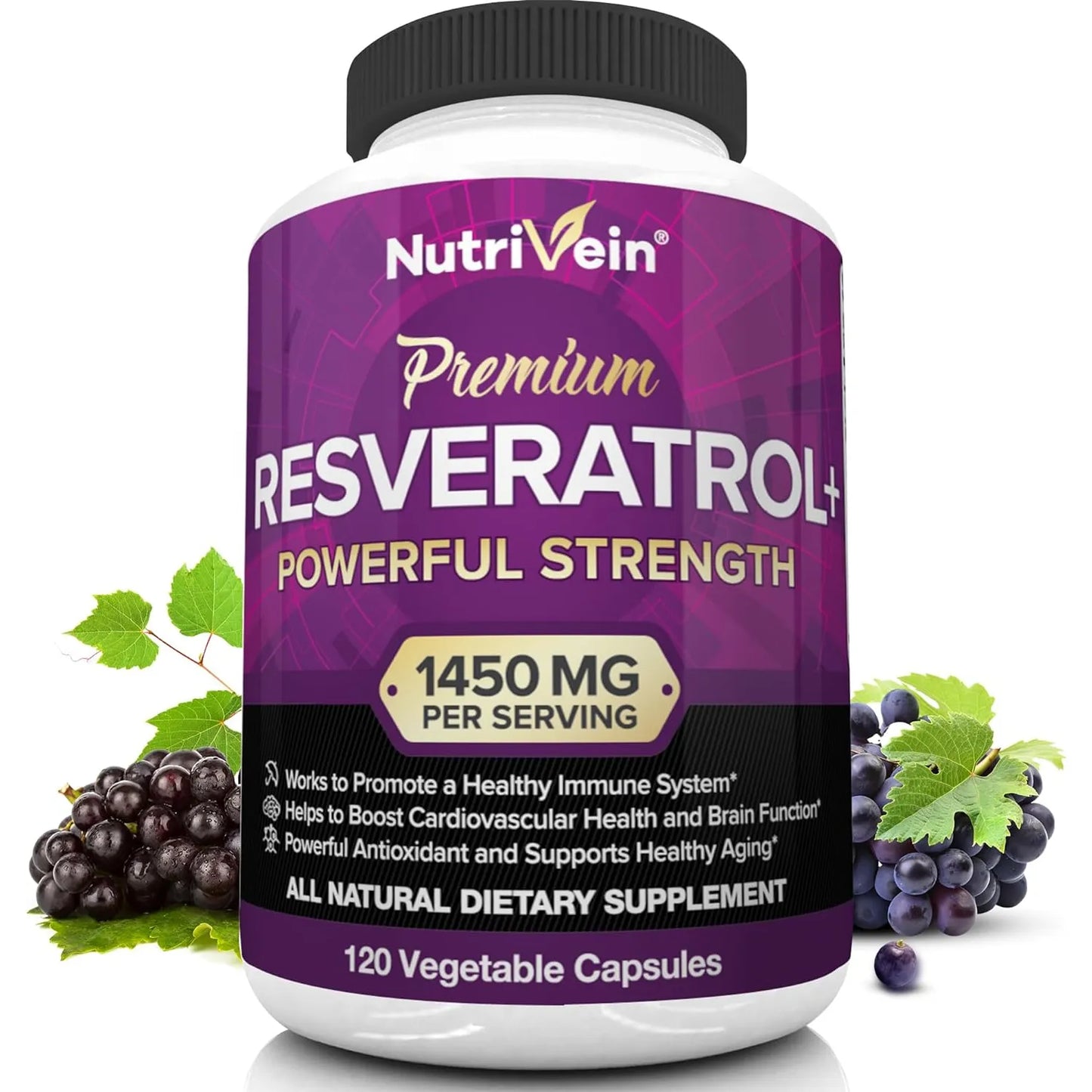 Resveratrol 1450Mg Antioxidante Antienvejecimiento 120 Capsulas Nutrivein